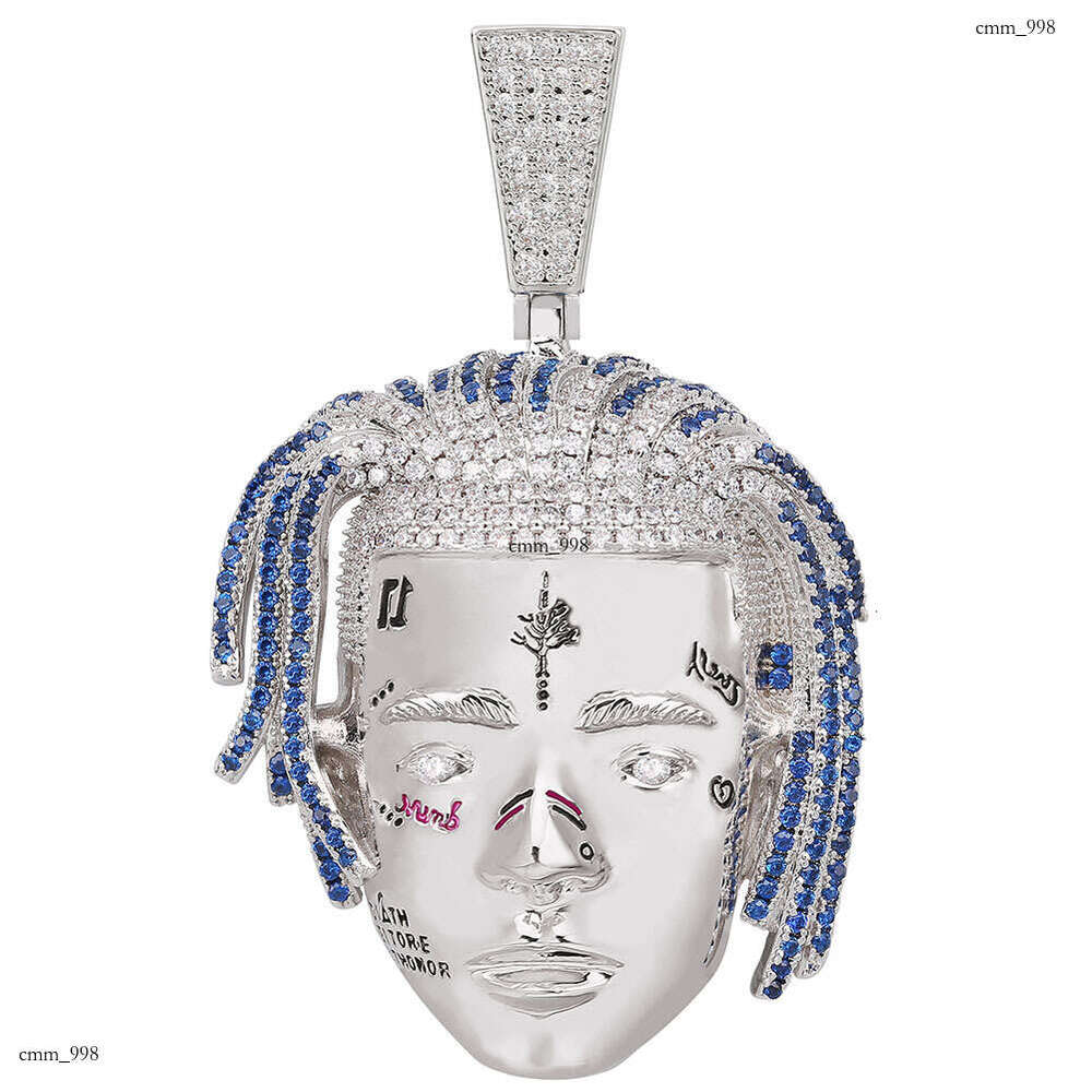 Male Singer XXXTentacion Avatar Pendant Sterling Silver Inlaid Moissanite chain Trendy Personality Hip Hop Necklace