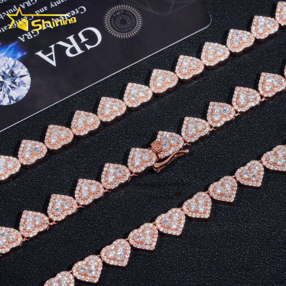 Wholesale price sier d color vvs moissanite hip hop jewelry iced out 8mm dia chain heart bracelet for women