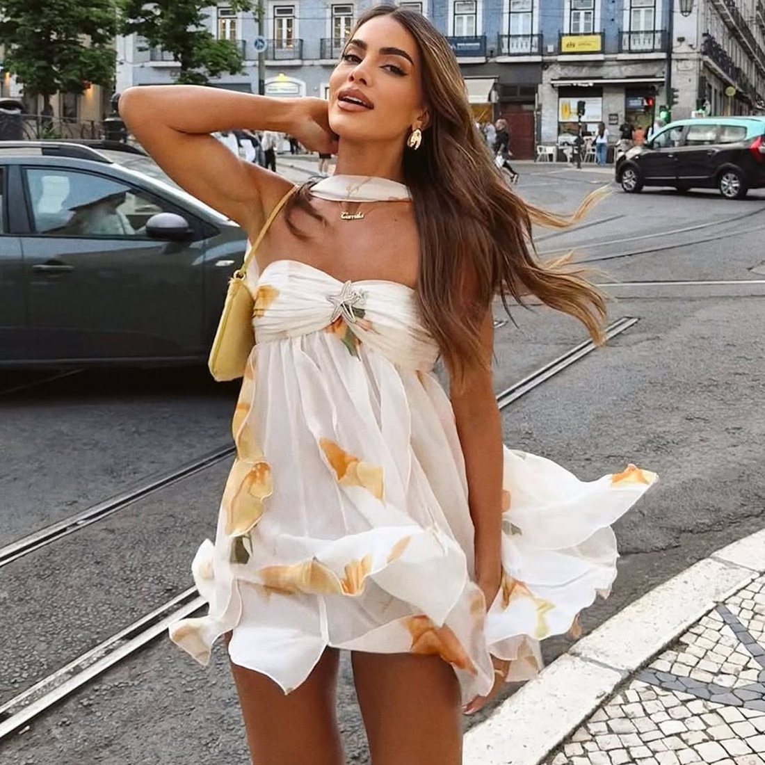 2025 Summer New Womens Sexy Halter Neck Backless Irregular Hem Short Dress