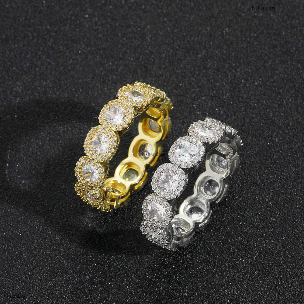 Meisa Jewelry Ice Sugar Plum Blossom Full Zircon Unisex Couple Real Gold Plated Hip Hop Ring