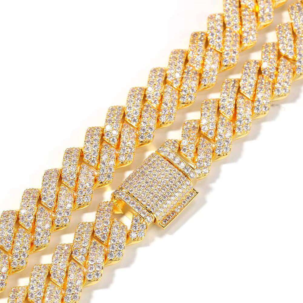 13mm Men's Miami Link Necklace Iced Out Lad Dia Gold Plated Sier Bling Prong Cuban Chain