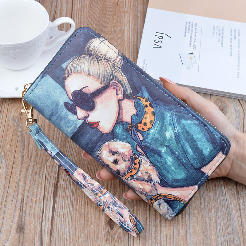 New Women's Wallet Luxury Bag Long Zipper Clutch Soft Leather Korean Style Printed Fashion Student Designer Bag Coin Purse Phone Bag