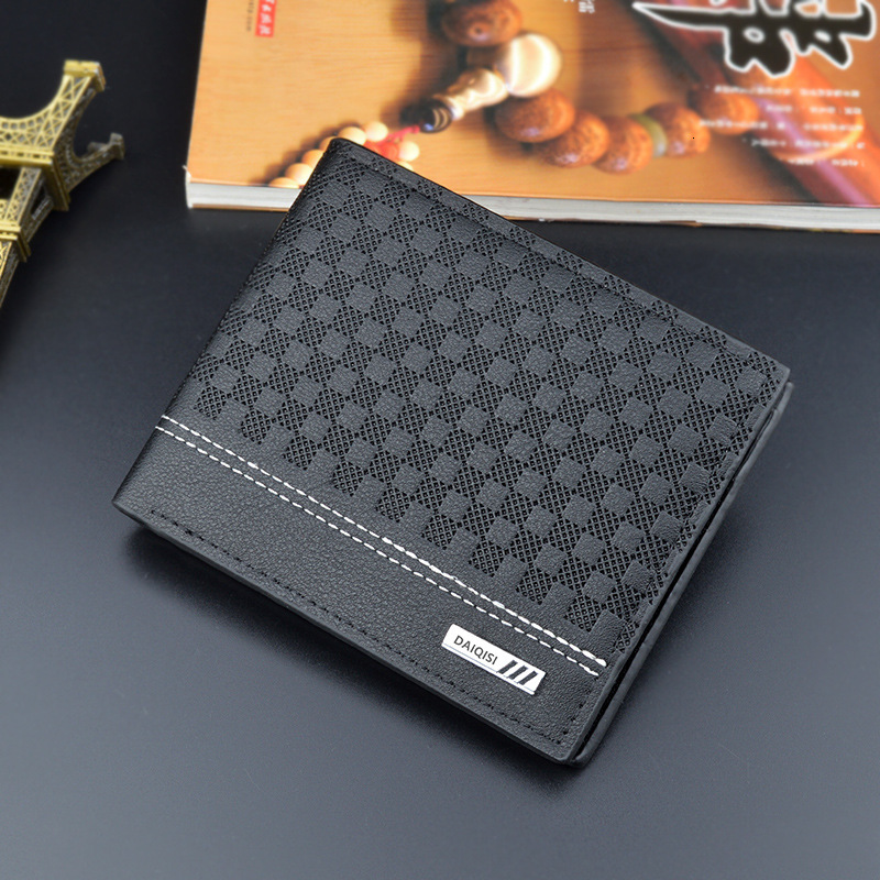 New Men's Wallet Short Fashion Simple Plaid Thin Wallet For Luxury Bag Men Designer Bag Youth Large Capacity Horizontal Soft Leather Wallet