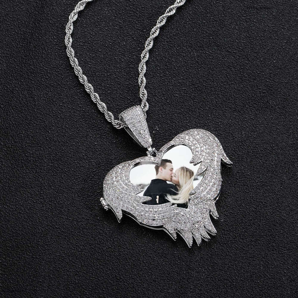 Heart Flip Photo Personalized Creative DIY Commemorative Frame Sterling Silver Inlaid Moissanite chain Hip-Hop Pendant