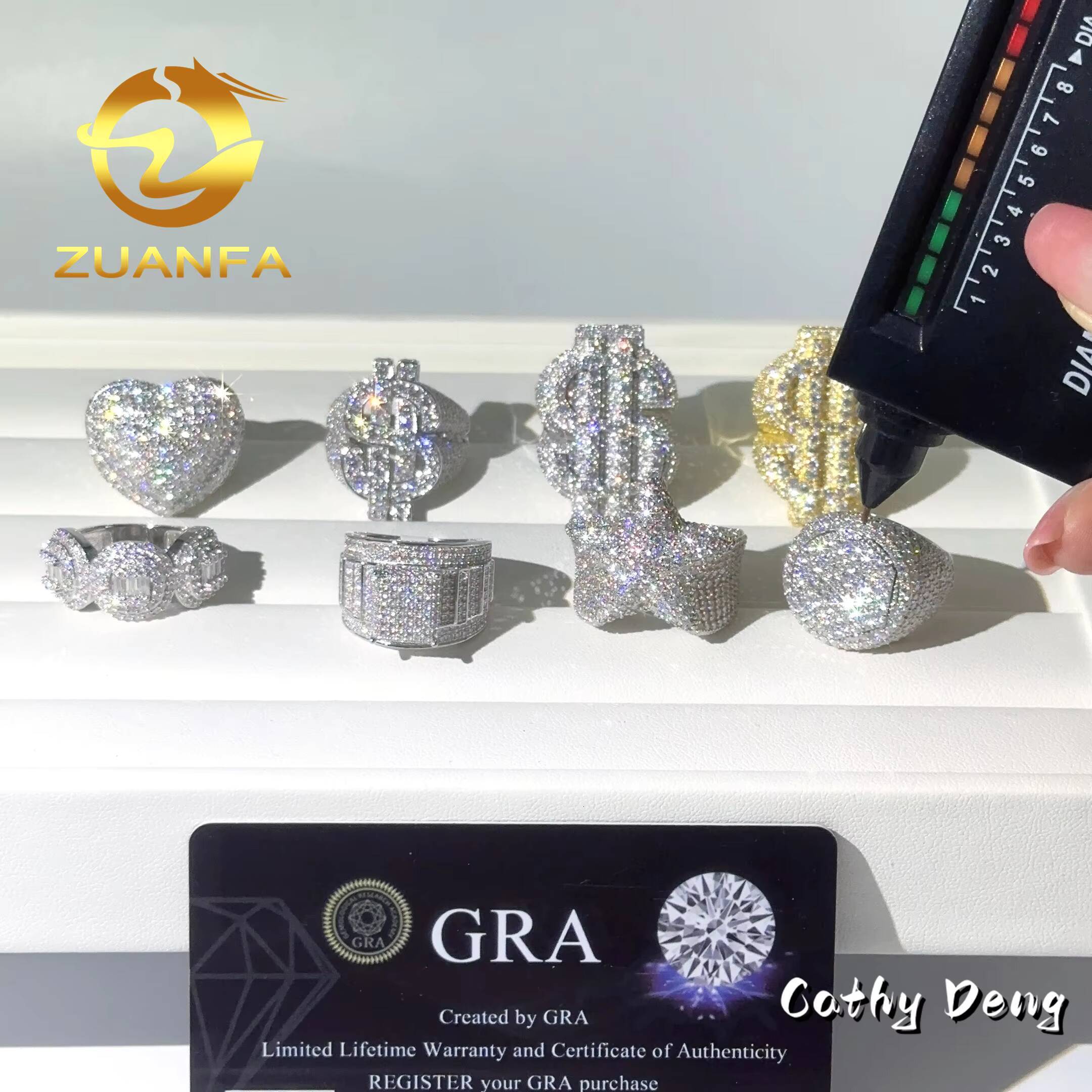 Jewelry Hot Selling Hip Hop Ring Heart Full Pave Moissanite 925 Sterling Silver Ice Out Moissanite Men Diamond Ring