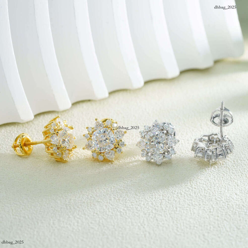 INS New Iced Out VVS Inlaid Moissanite Flower Simple Stud Earrings Jewelry 111