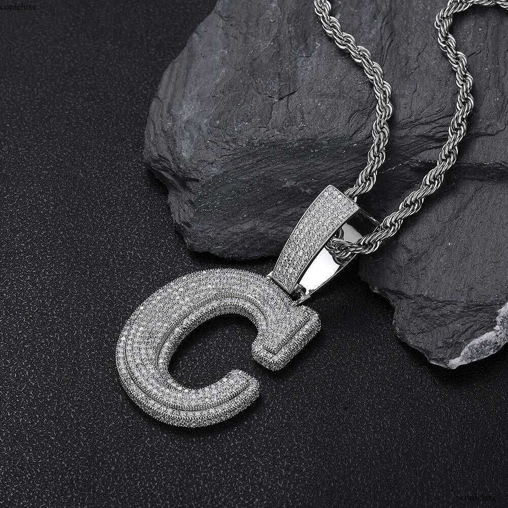 Hip Hop Patchwork Large Letter Pendant Sterling Silver Inlaid Moissanite chain Men's Personality Necklace Jewelry