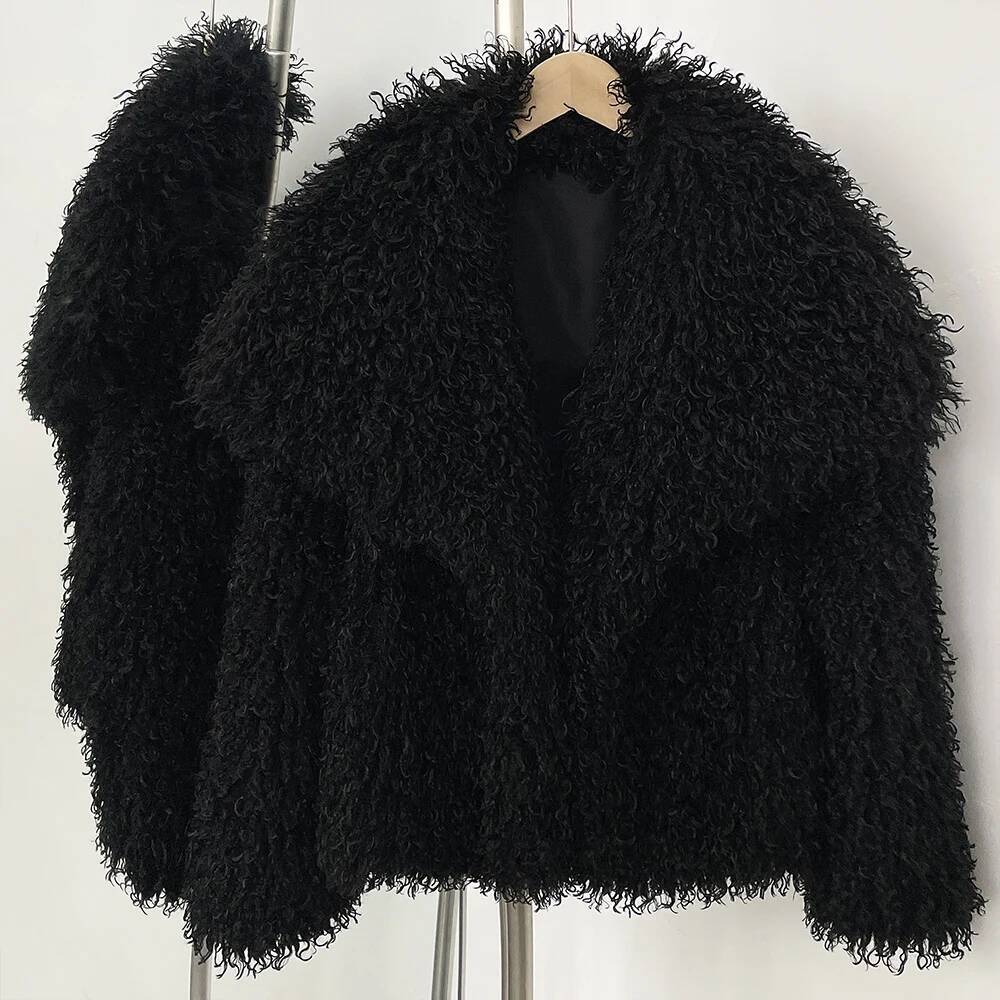 New Autumn Winter Clothes Women Fashion Big Collar Artificial Mongolia Sheep Jacket Faux Coat Fake Fur Overcoat