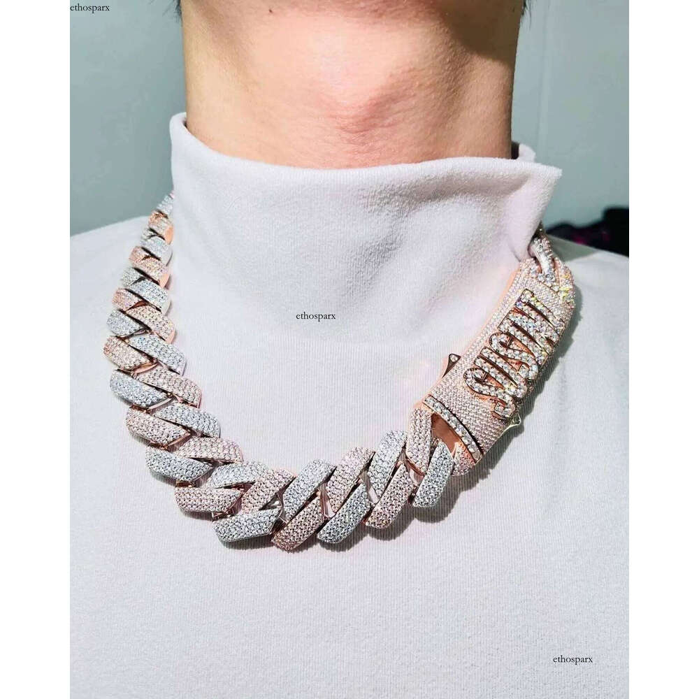 Pass Dia Tester Sterling Sier Vvs Baguette Moissanite Iced Shape Miami Cuban Link Chain Necklace