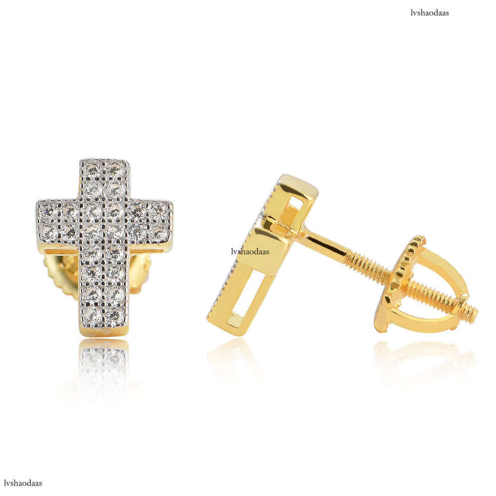 New Cross Hip-Hop Micro-Paved Zircon Full Sterling High-End Men's Iced Out VVS Earrings