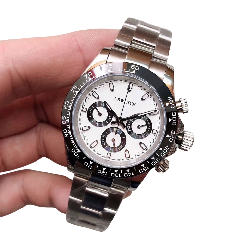 ST9 NEW 40MM Panda Dial Racing Men Wristwatches Automatic Mechanical Watch Wear Resistant Bezel Sapphire Glass Man Watches With Three Sub-dials