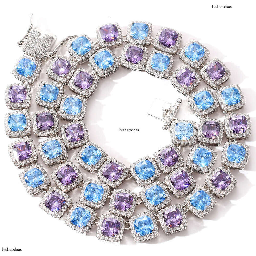 10mm Square Colorful Blue Purple Moissanite chain Hip Hop Necklace for Men BlingChain