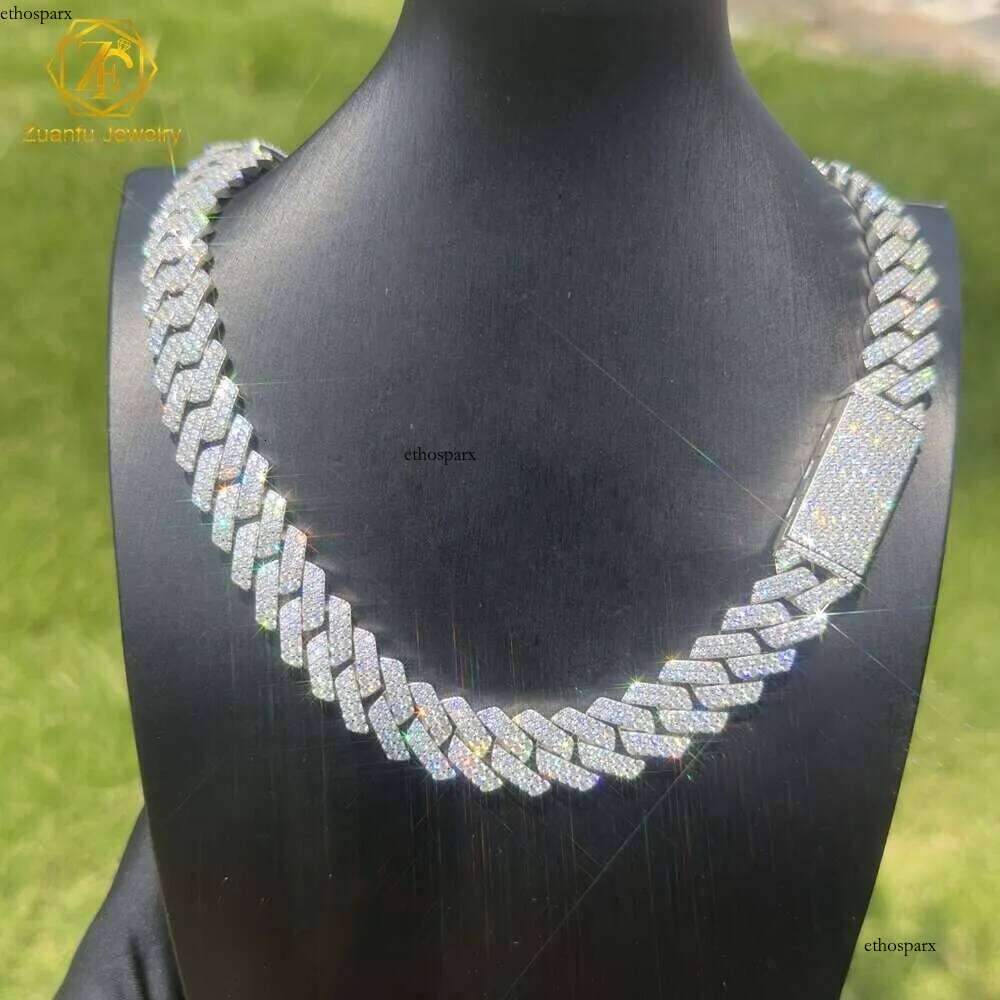 Fine Jewelry Hip Hop Sterg Sier Vvs Moissanite Dia Iced Out Miami Big 16mm 20mm Cuban k Chain Necklace for Men