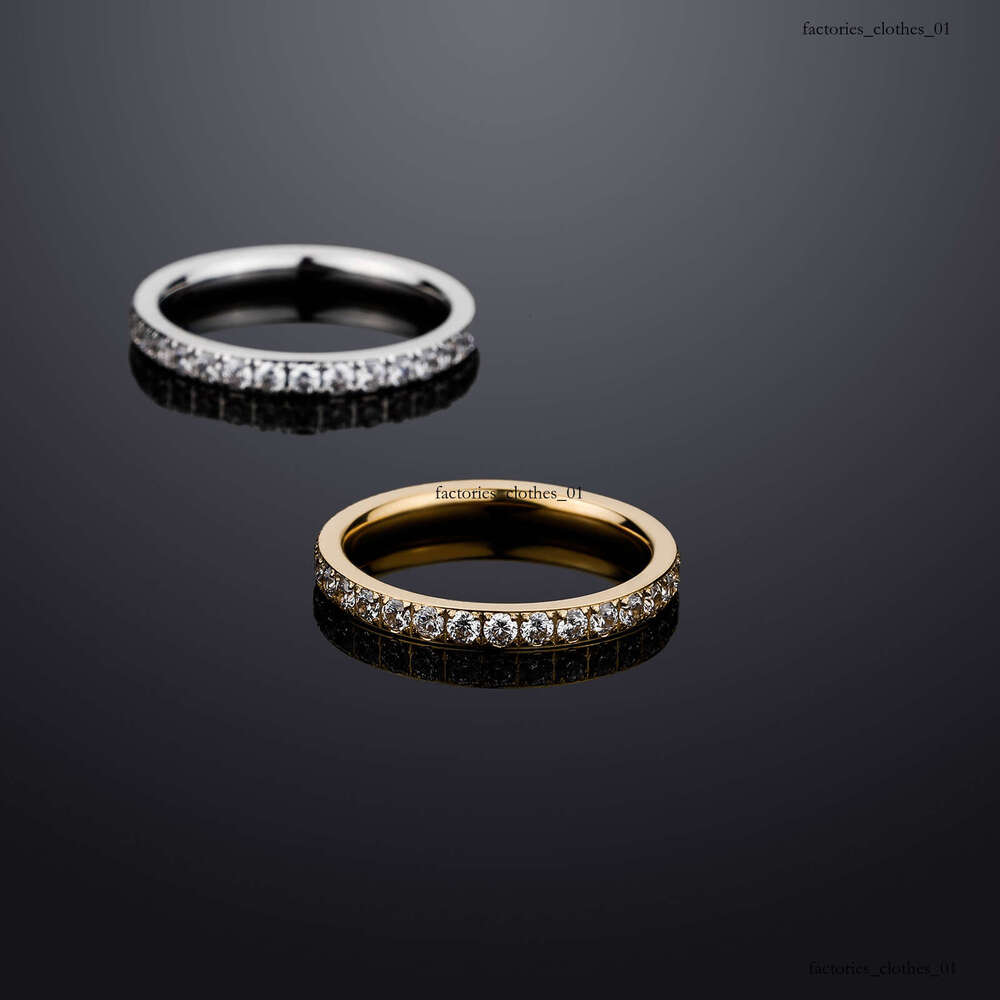 Trendy Gold Sterling Silver Single Row Full Diamond Ring for Women Hip Hop Simple Personality Jewelry