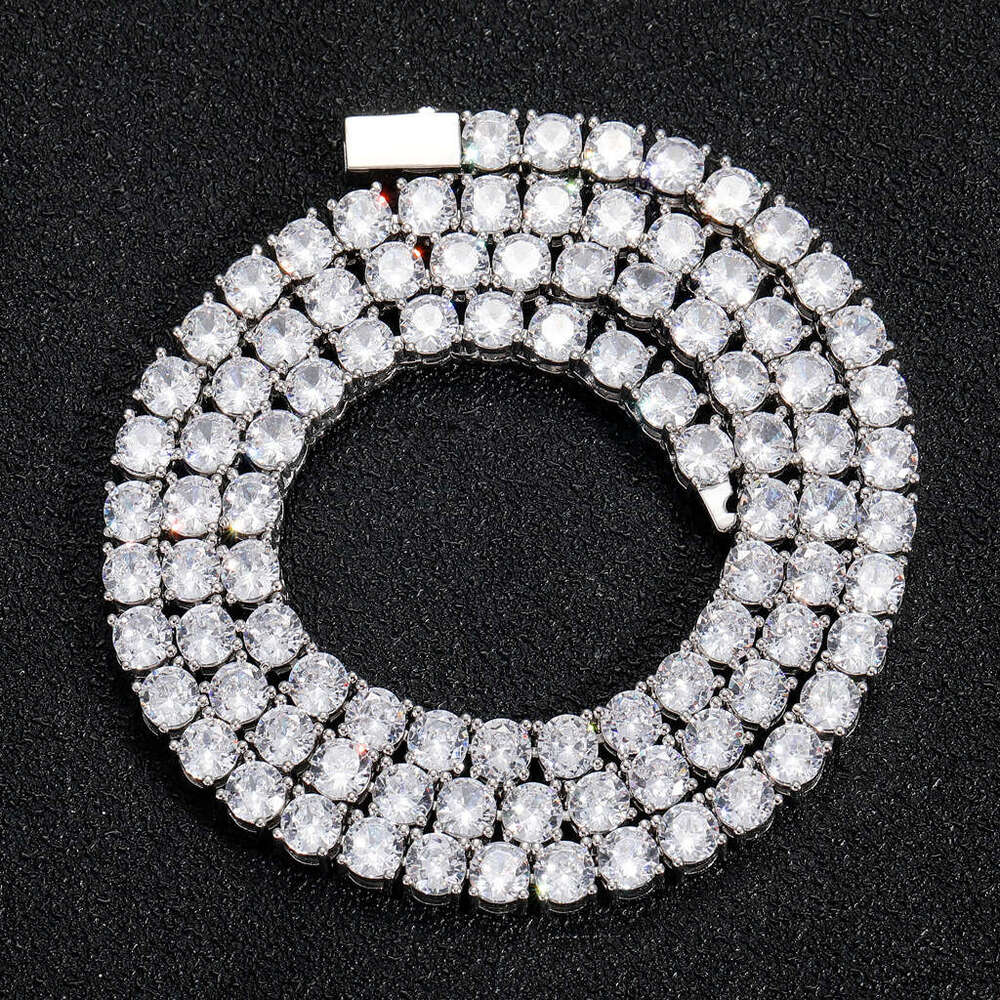 3mm 4mm 5mm Wide Spring Clasp Tennis Chain Micro Pave Single Row Moissanite chain Hip Hop Necklace