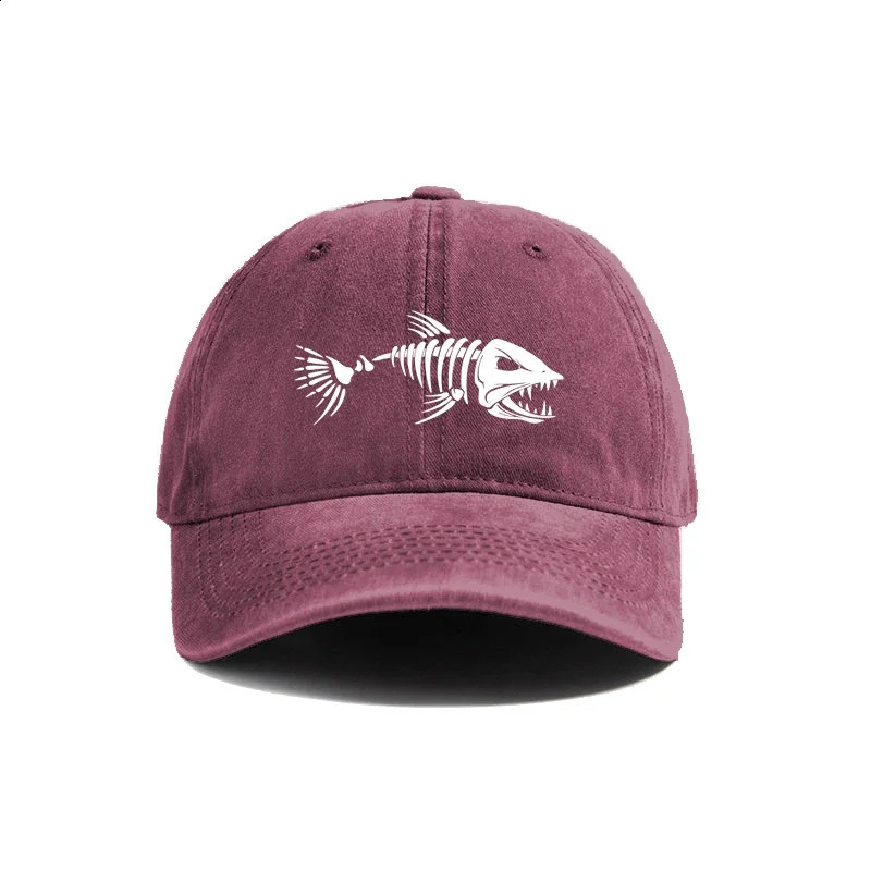 Fishbone Baseball Cap Summer Distressed Dad Hats Men Outdoor Fishing Skeleton Fish Bone Caps MZ-496 250805