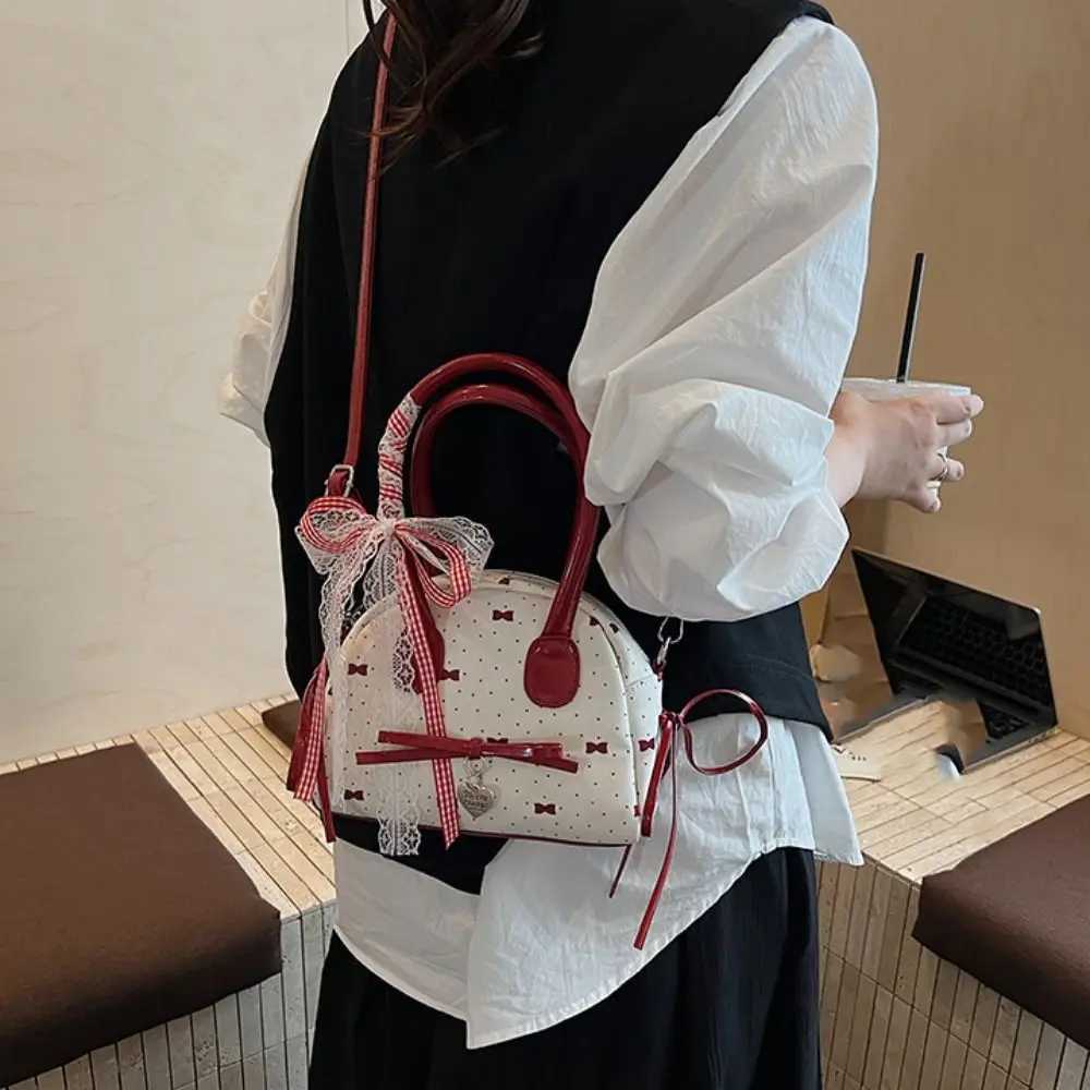 Vintage French Style Bow Ribbons Bowling Bag Elegant Large Capacity Boston Shoulder Bag Casual Lace Ribbon Women Handbags Travel Z250809