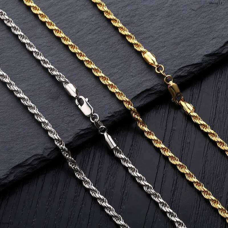 & White Gold Plated Sterling Sier Twist Necklace 3mm 18 22 Rope Chain Hip Hop Rapper Jewelry Gifts For Men and Women