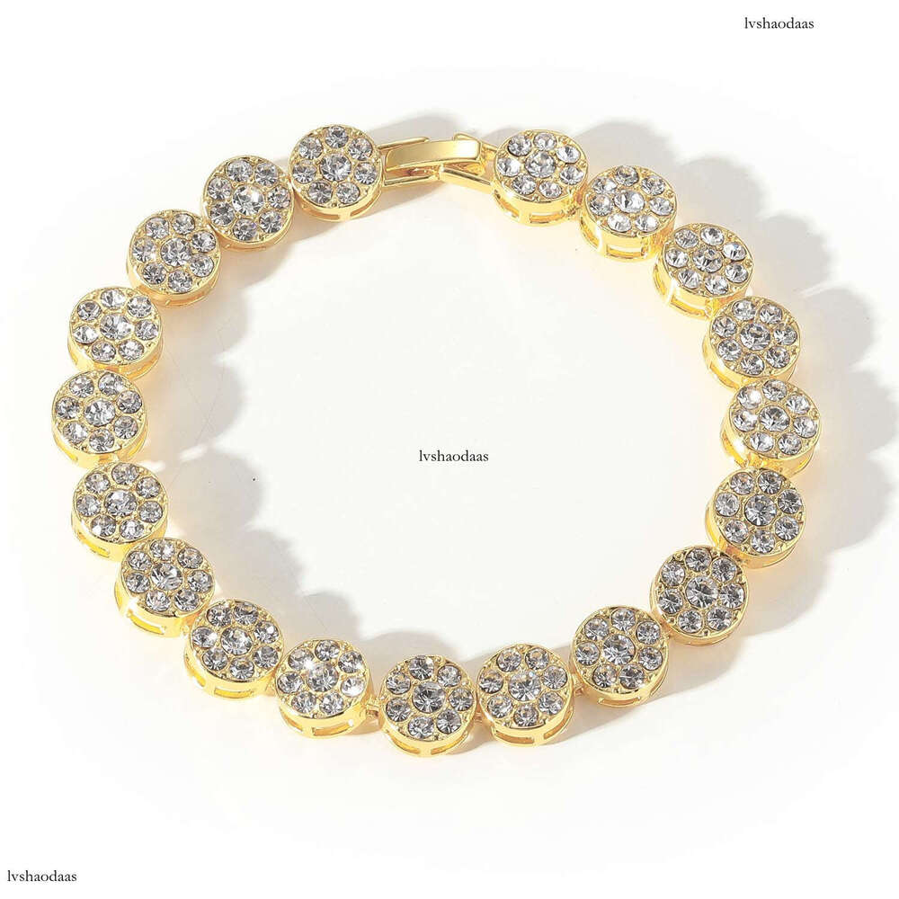 Alloy 10mm Flower Petal Round Cuban Chain Men's Cool Hip-Hop Full Dia Bracelet