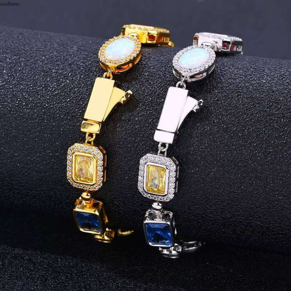 NUOYA Sparkly Geometric Gemstone Women's Jewelry White Gold Plated Brass With Opal Colorful Zircon Link Chain Bracelet