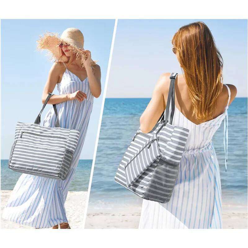 1pcs Beach Tote Waterproof Foldable Large Capacity Lightweight Portable Travel Storage Bag for Outdoor Swimming Vacation