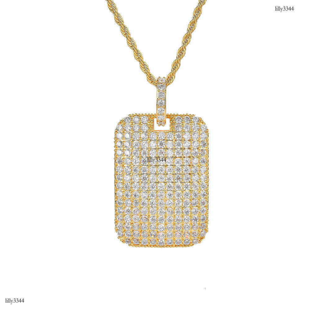 New Military Full Dia Micro Paved Moissanite chain Square Badge Pendant Trendy Hip Hop Accessories