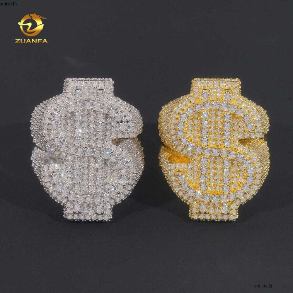 Sier mens rings fine iced out vvs moissanite custom hip hop lab dia jewelry dollar ring