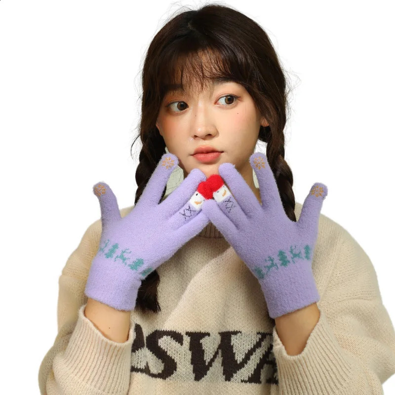 Thermal Gloves for Women Christmas Snowman Knit Gloves Cycling Winter Gloves Waterproof Cold Resistance Windproof For 250807