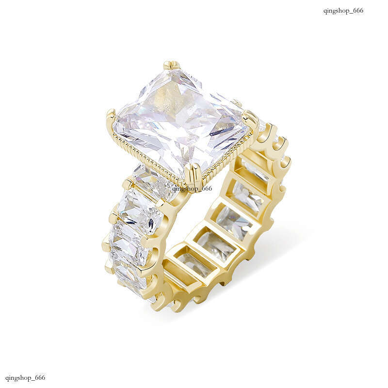 Hip Hop Women's Square Diamond Real Gold Plated Full Zircon Trendy Simple Ring