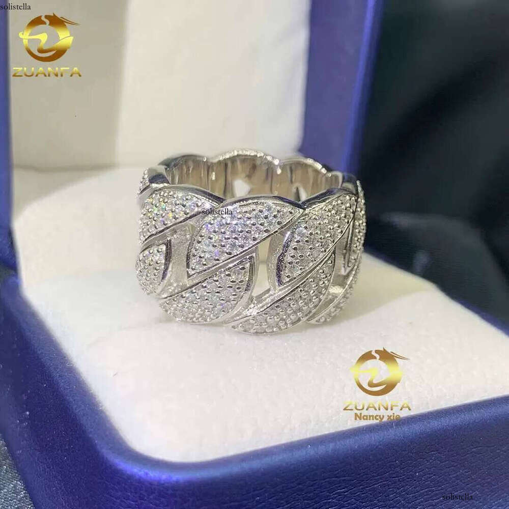 Hip Hop Cuban Men Women Fine Jewelry Iced Out Gold Plated Sterling Sier VVS Dia Moissanite Ring
