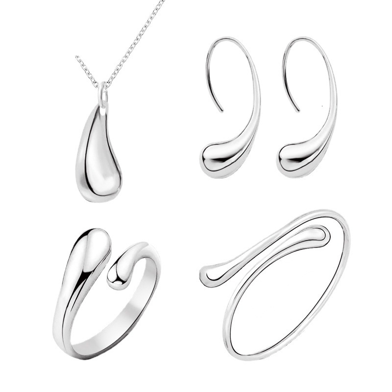 Water Drop Earrings Necklace Women's Bracelet Fashion Electroplated Ear Hooks Ring Jewelry Four-Piece Set