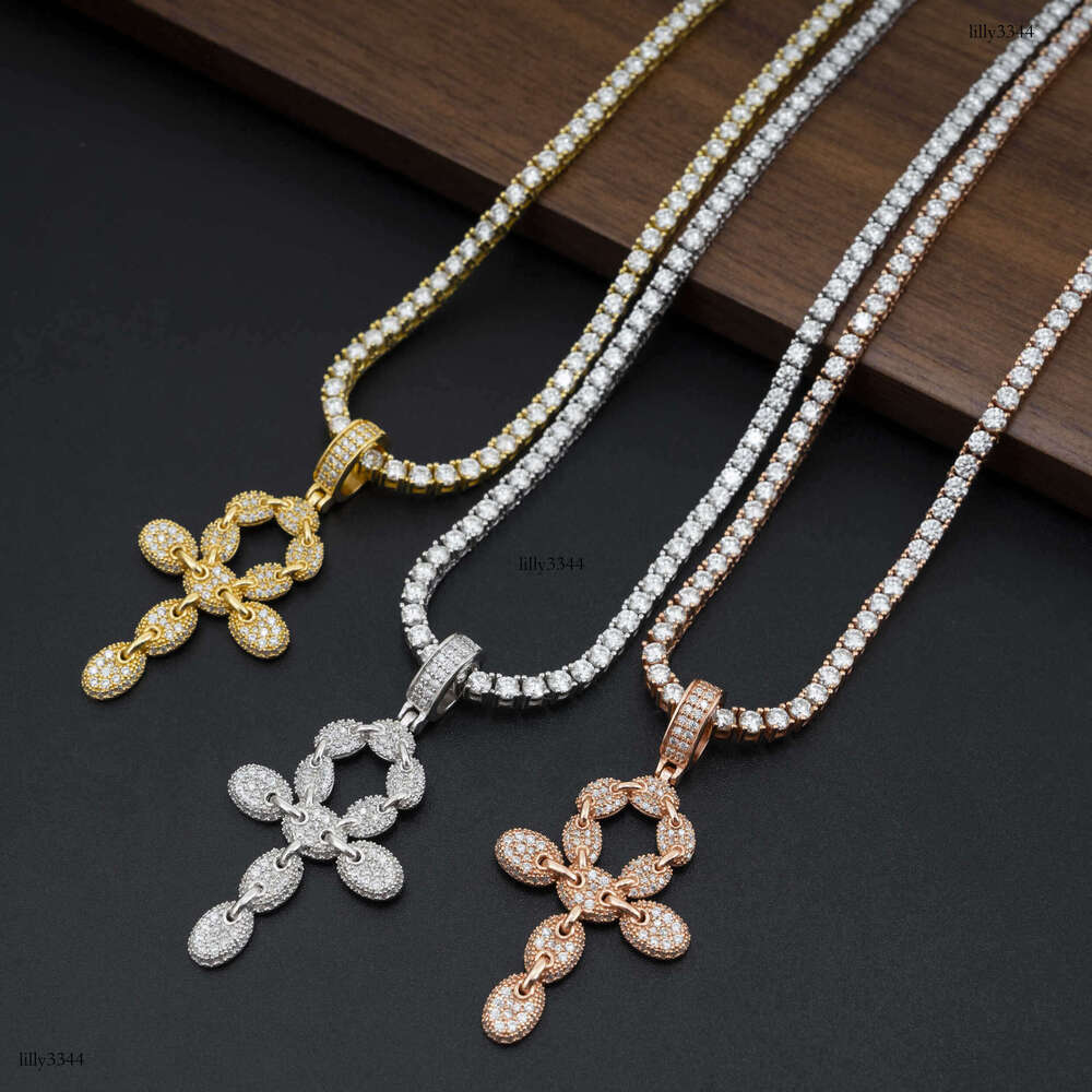 Hot Selling Full Sterling Silver Inlaid 5A Moissanite chain Cross Personality Hip Hop Jewelry Unisex Accessories Necklace Pendant