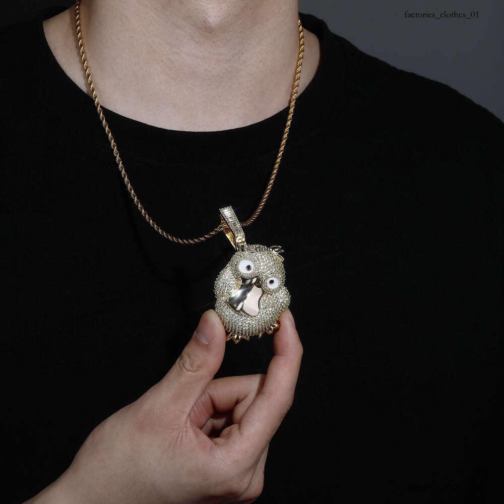 New Animal Psyduck Pendant Micro Paved Moissanite chain Hip Hop Necklace Accessory