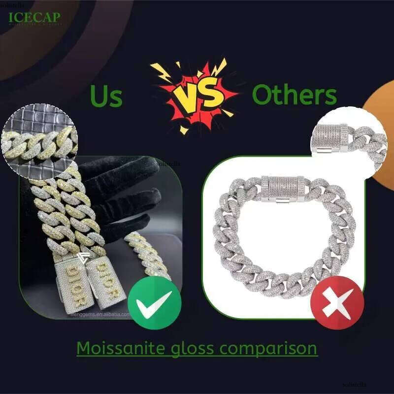 18mm Custom Letter Clasp Iced Out VVS Moissanite Dia Rose Gold Necklace Sier Classic Cuban Link Chain