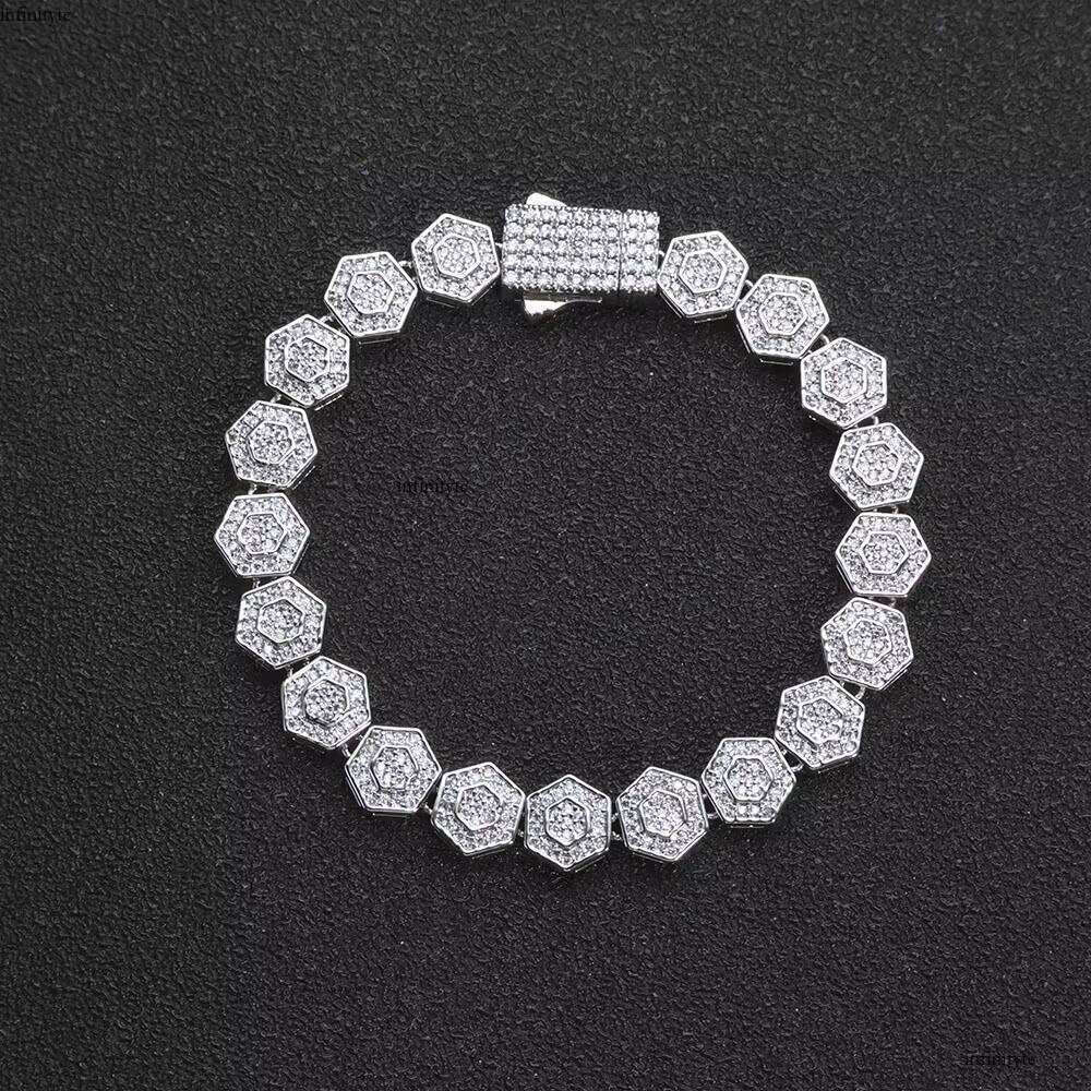 NUOYA Geometric Charm Fashion Jewelry Iced Out Bling Zircon 8.5MM Hexagonal Shape Link Chain Bracelet Gift for Women