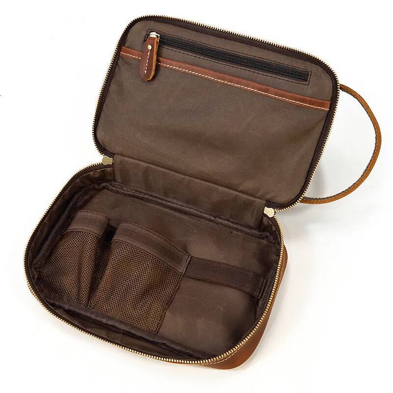 Fashion High Quality Small Crazy Horse Leather Wallet Storage Washing Make Up Bag For Travel toiletry bag