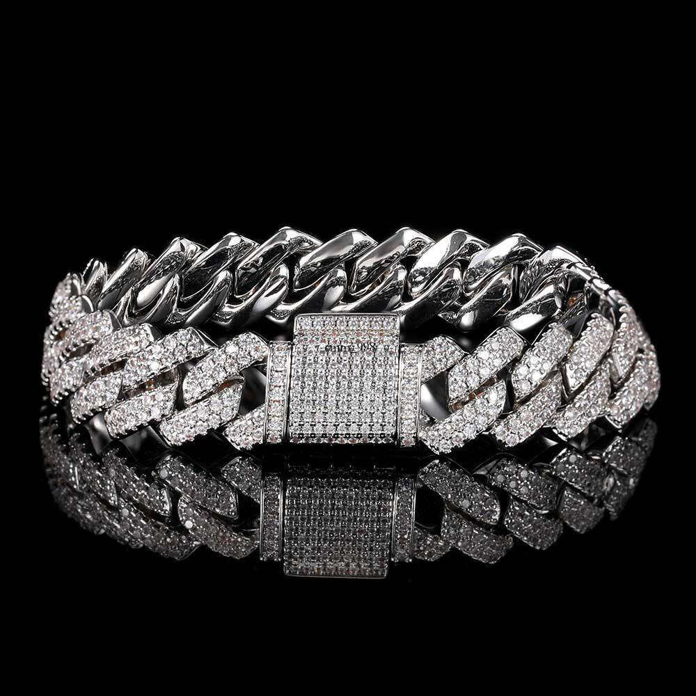 Hip Hop Trendy 14mm Dia Cuban Chain Micro Inlaid Zirconia Bar Men's Bracelet Hiphop