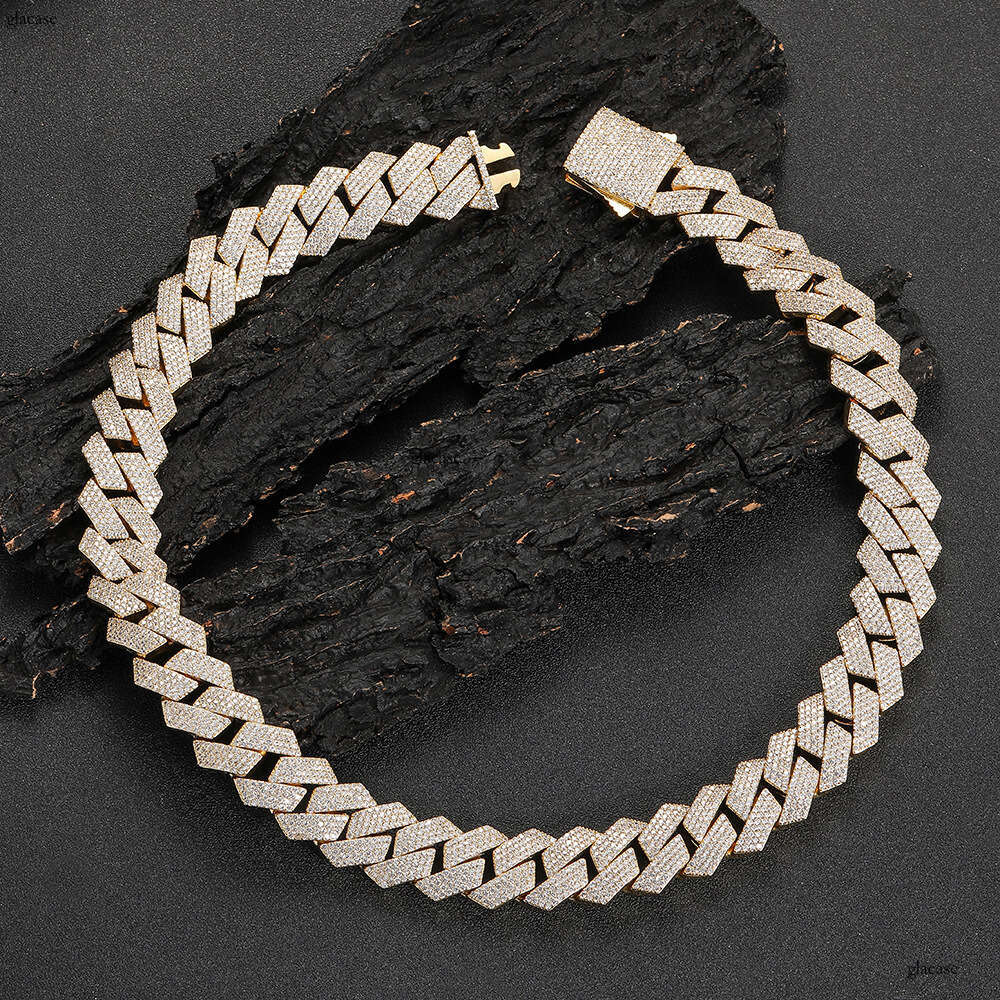 Hip Hop 19mm Four Row Moissanite chain Rhombus Full Dia Cuban Chain Jewelry Trendy Men's Necklace