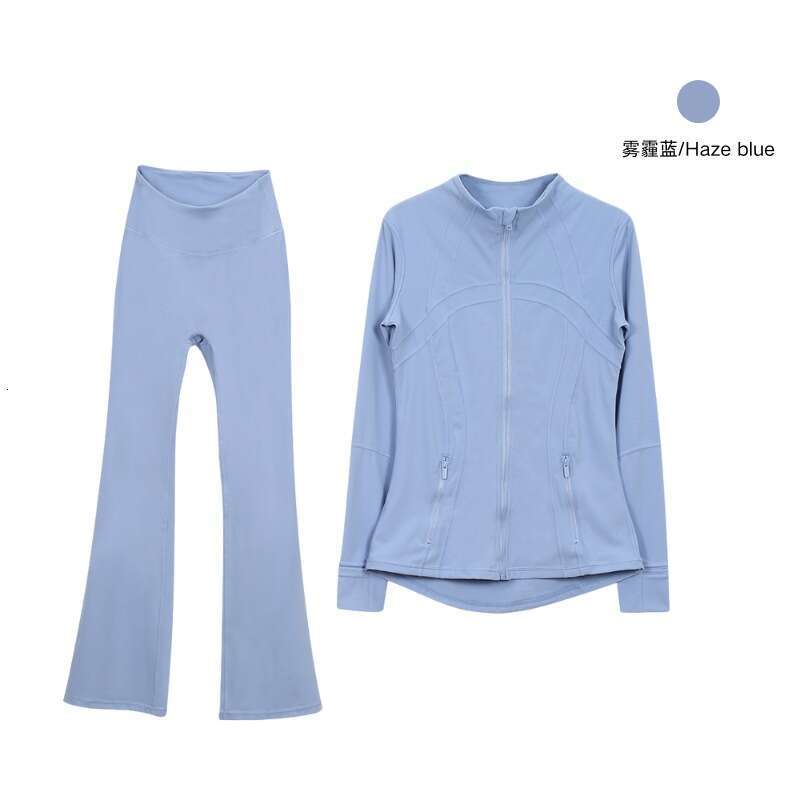 Women's Slim Fit Flared Pants and Jacket Set for Sports