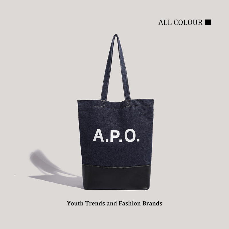 Korean Style Trendy Denim Patchwork Letter Large Capacity Commuter Tote Personality Shoulder Bag ddmymoon