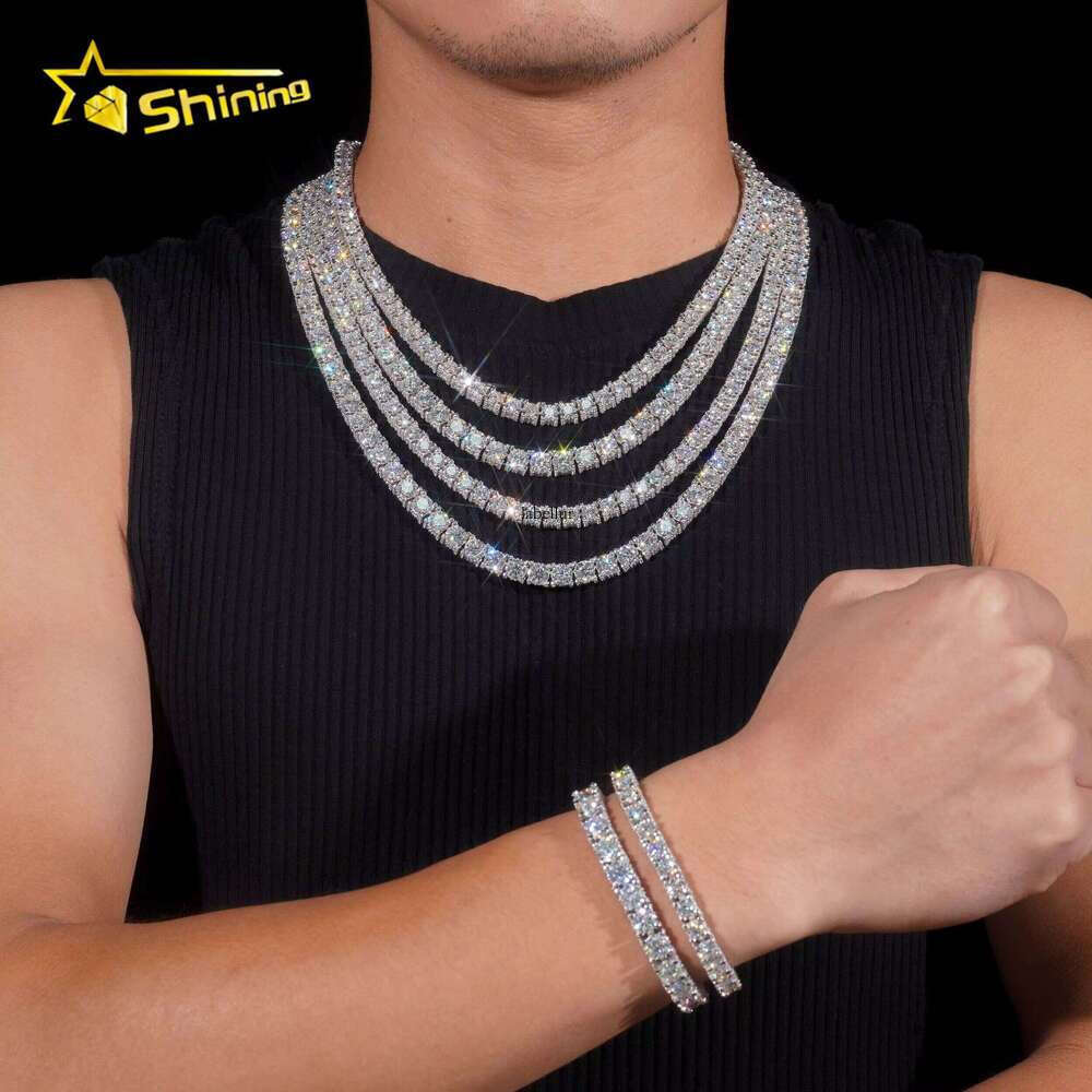 Hip Hop Classic Necklace Sier 5Mm 6.5Mm Chilled D-Color VVS Silica Tennis Chain