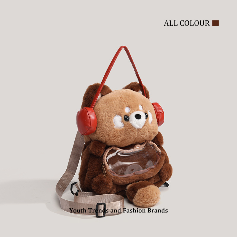 Cartoon Headphones Raccoon Plush Backpack Cute Big Face JK Pain Bag ddmymoon