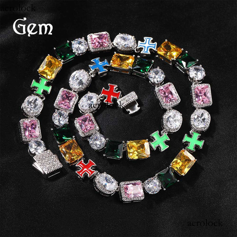 Hip-Hop Colorful Moissanite chain Necklace Ins Style Niche Fashion Dopamine Internet Celebrity Sweater Chain Accessories