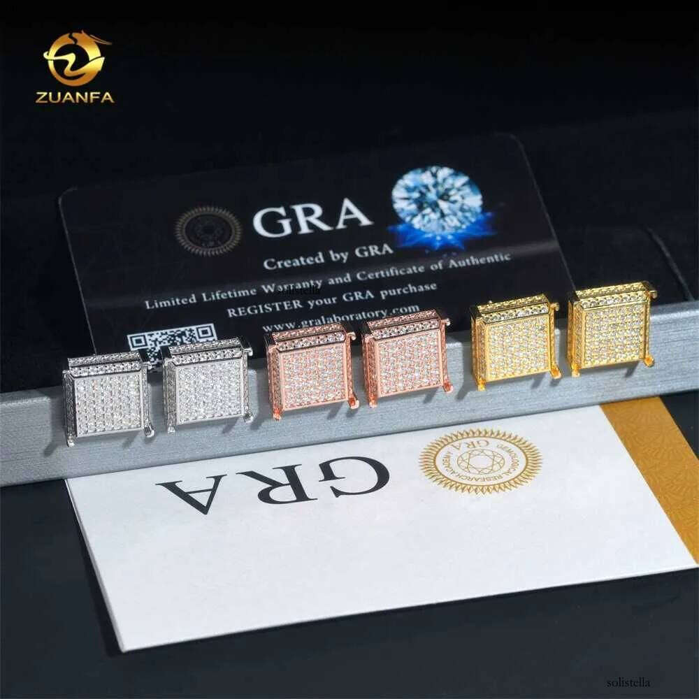 Big Square Shape Full Iced Out Hip Hop GRA Certertificate Sterling Sier Men Moissanite Earrings