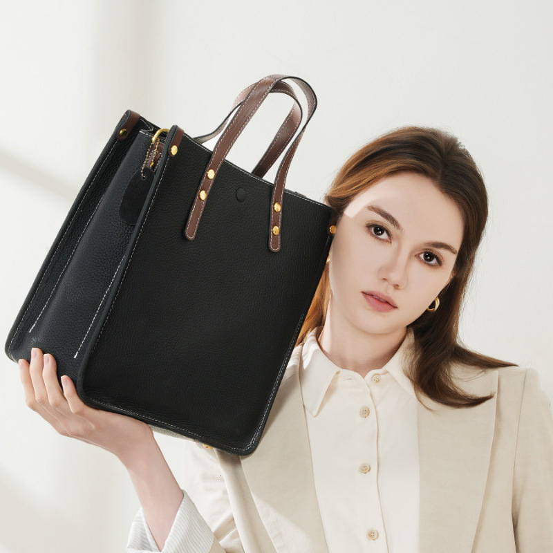 Fashion Genuine Vertical Tote Handbag Top Layer Cowhide Commuter Shoulder Briefcase Women Soft Leather Crossbody Bag