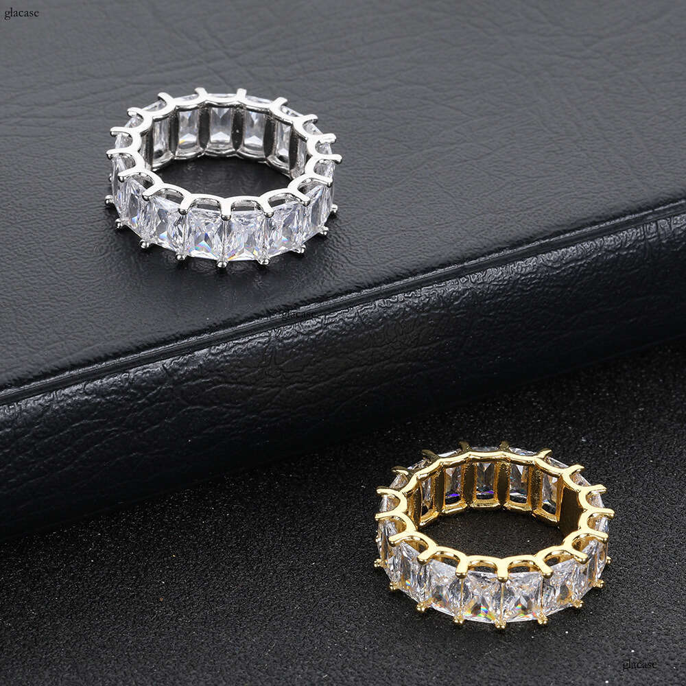 Hip Hop 7mm Single Row Rectangular Zircon Trendy Unisex Ring Versatile Accessory