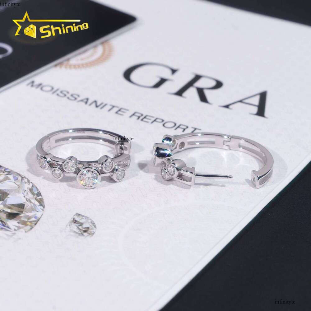 High Quality Hip Hop Jewelry Sterling Sier Gold Plated Iced Out Moissanite Hoop Fashion Stud Earrings With GRA
