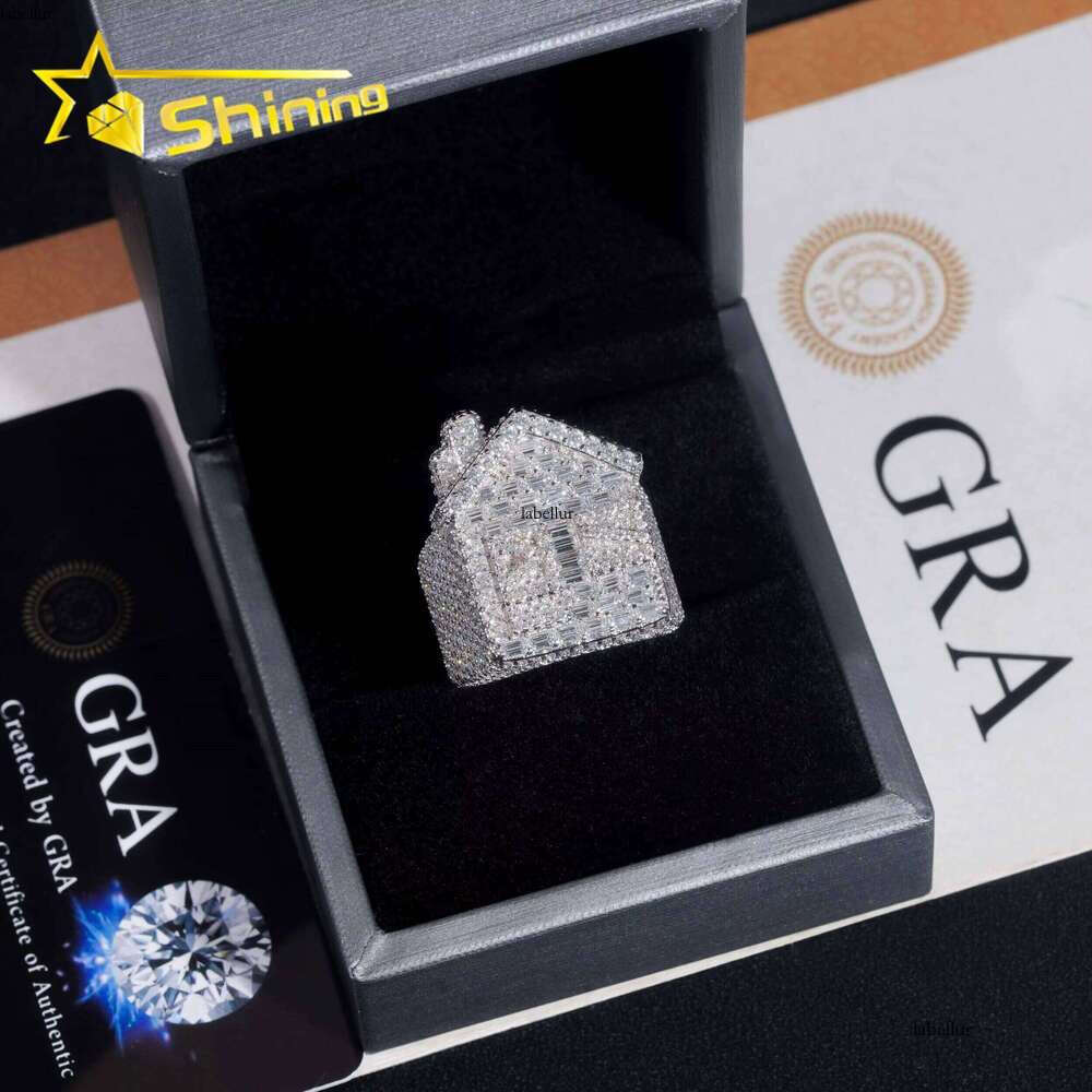 Luxury Rapper Hip-Hop Jewelry Gold-Plated Solid Pure Silver Full Iced Out Trap House Moissanite Ring