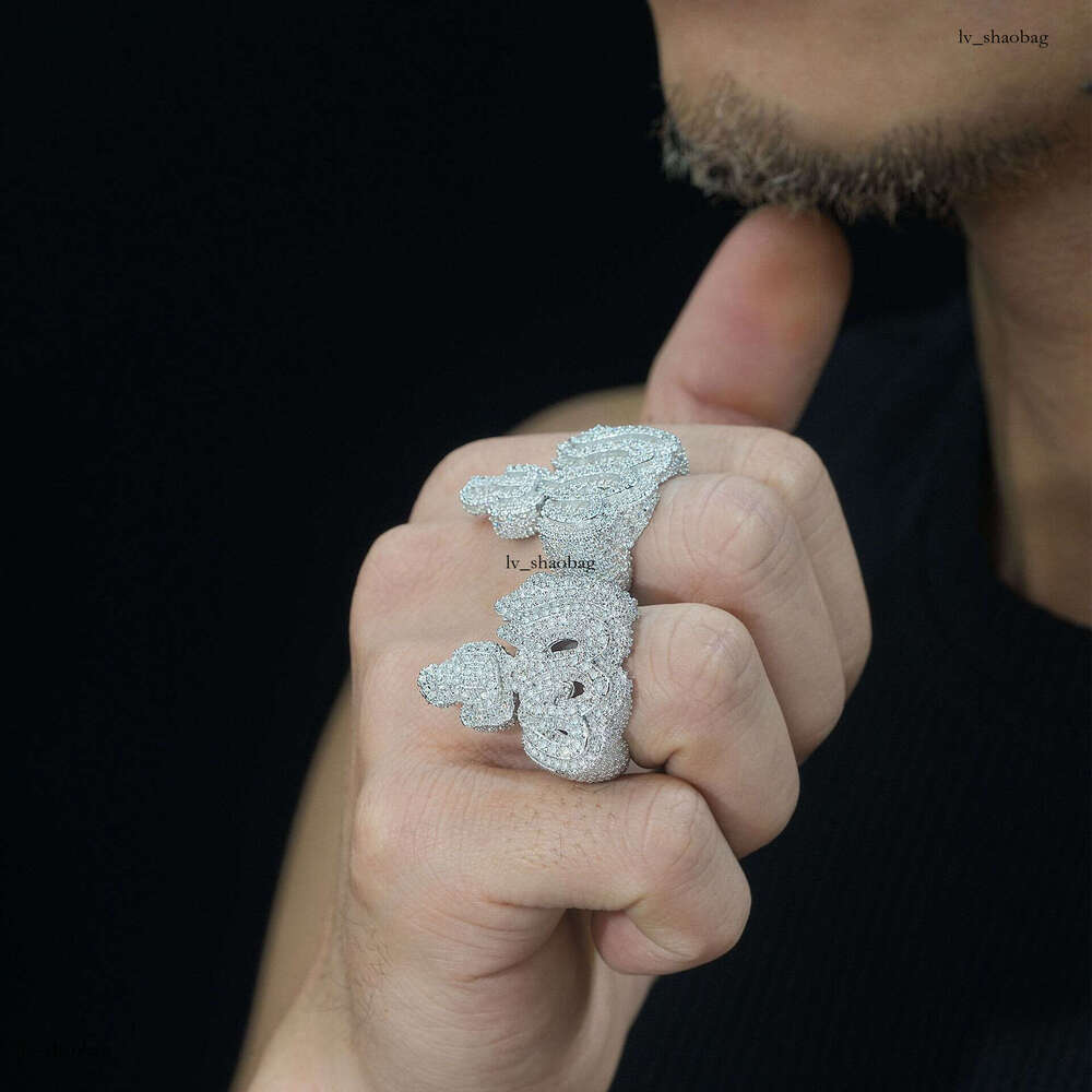 Hip-Hop Personality Fire Letter Ring Sterling Silver Zircon/Sier Moissanite Men's Trendy Jewelry