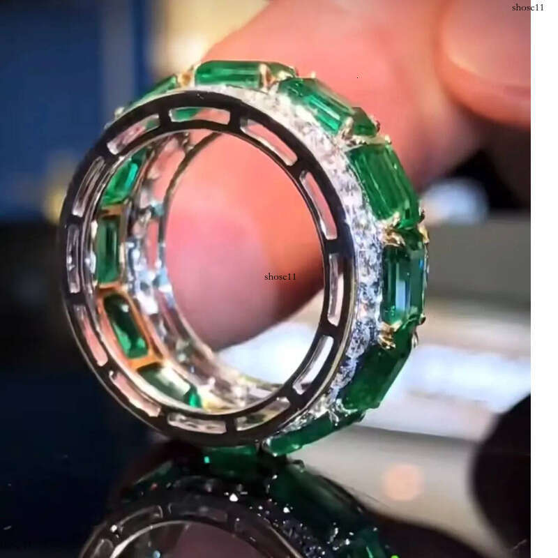 Rulalei Valuable Lovers Lab Emerald Dia Ring Sterling Sier Party Wedding Band Rings for Women Men Engagement Jewelry Gift